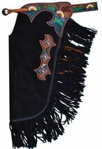 Black Suede Leather Western Horse Saddle Chinks / Chaps Sunflower Design Rodeo - £61.59 GBP
