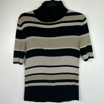 Geoffrey Beene Turtleneck Knit Top Womens L Stripe Silk Cotton Stretch Short Slv - £9.88 GBP