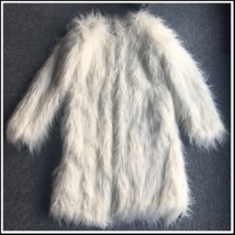 Luxury White or Pink Long Hair Mongolian Sheep Faux Fur Medium Long Coat Jacket image 2