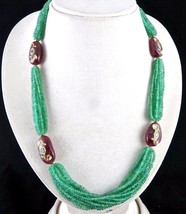 Natural Emerald Pink Tourmaline Beads Diamond 18K Gold Jadau Ladies Necklace - £4,556.32 GBP