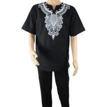 Men 2pc Stacy Adams leisure suit Linen Cotton With Embroidery 3670 Black white image 5