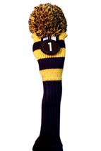 Tour #1 Hybrid Blue Yellow Golf Headcover Knit Pom Retro Classic Head Cover - £12.79 GBP