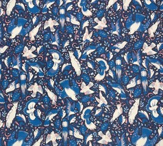 Cat Judice Folk Flight Blue Bird Luxury Linen Like Cotton Fabric By Yard 54&quot;W - £70.28 GBP