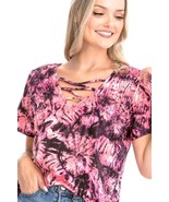 Women&#39;s Fuchsia Tie Dye Print Short Sleeve Top (S) - £19.77 GBP