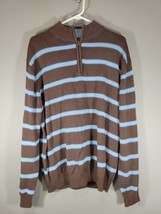 Wrangler Jeans Sweater Men&#39;s XL 1/4 zip Brown Blue stripe Knit 100% Cotton Pull - £13.58 GBP