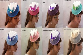 Hat Fascinator Vintage 40s 50 Hat Purple Pink Blue Green Grey Plum FEATHER HAT F - £35.73 GBP