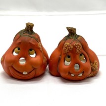 2 Pumpkin Candle Holders Halloween Autumn Tealight Goofy Funny - £6.08 GBP