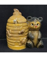 Honey Bear Beehive Honey Jar Server w/Original Spoon Pre Owned Chipped V... - $36.90 CAD