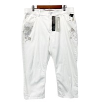 NEW Lee Womens 16 Arleigh Capri Pants White Embroidered Bohemian Floral FLAW - £19.33 GBP