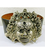 1980 José Cotel Signed Paris France Large Aztec Mask Buckle Wide Leather... - $4,324.39 MXN