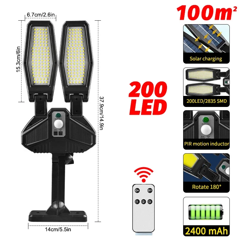 Solar Street Lights Outdoor 3 Modes 202 COB Solar LED Lamp Patio Garage Motion S - £75.70 GBP