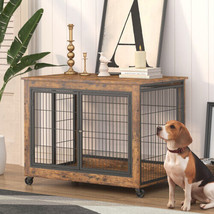 Furniture Dog Cage Crate with Double Doors, Rustic Brown - £154.64 GBP