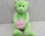 Russ plush Rosalie small speckled green sitting teddy bear holds pink fl... - $13.50