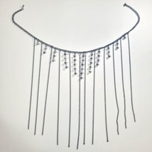 Black Dangle Beaded Bib Necklace Silver Tone Shiney Bead Swing Style Statement  - £7.58 GBP