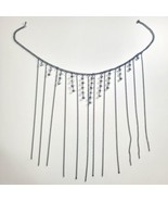 Black Dangle Beaded Bib Necklace Silver Tone Shiney Bead Swing Style Sta... - £7.45 GBP