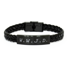 Motivational Christian Braided Leather Bracelet, W.W.J.D., Inspirational Christm - £19.46 GBP