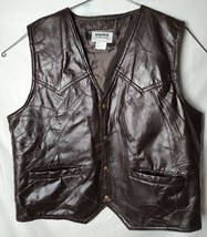 Duke Haband Men L Brown Motorcycle Snap Button Genuine Leather Vest - $43.81