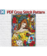 Disney Princess Belle Beauty And The Beast Stained Glass Cross Stitch Pa... - $4.82 CAD