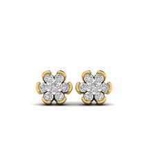 14K Yellow Gold Plated Silver Real Moissanite Flower Cluster Mini Stud Earrings - £104.60 GBP