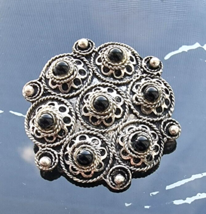 Israel Vintage 925 Streling Silver Black Onyx Brooch Pendant - £44.10 GBP