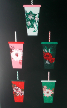 New STARBUCKS Travel Reusable Cold Drink Cups Lids/Straws 5 Pc Set 24 oz - £17.48 GBP