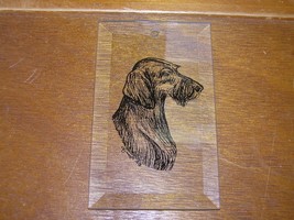 Estate Artist Signed Ink Drawing of Schnauzer Puppy Dog on Beveled Clear... - $9.49