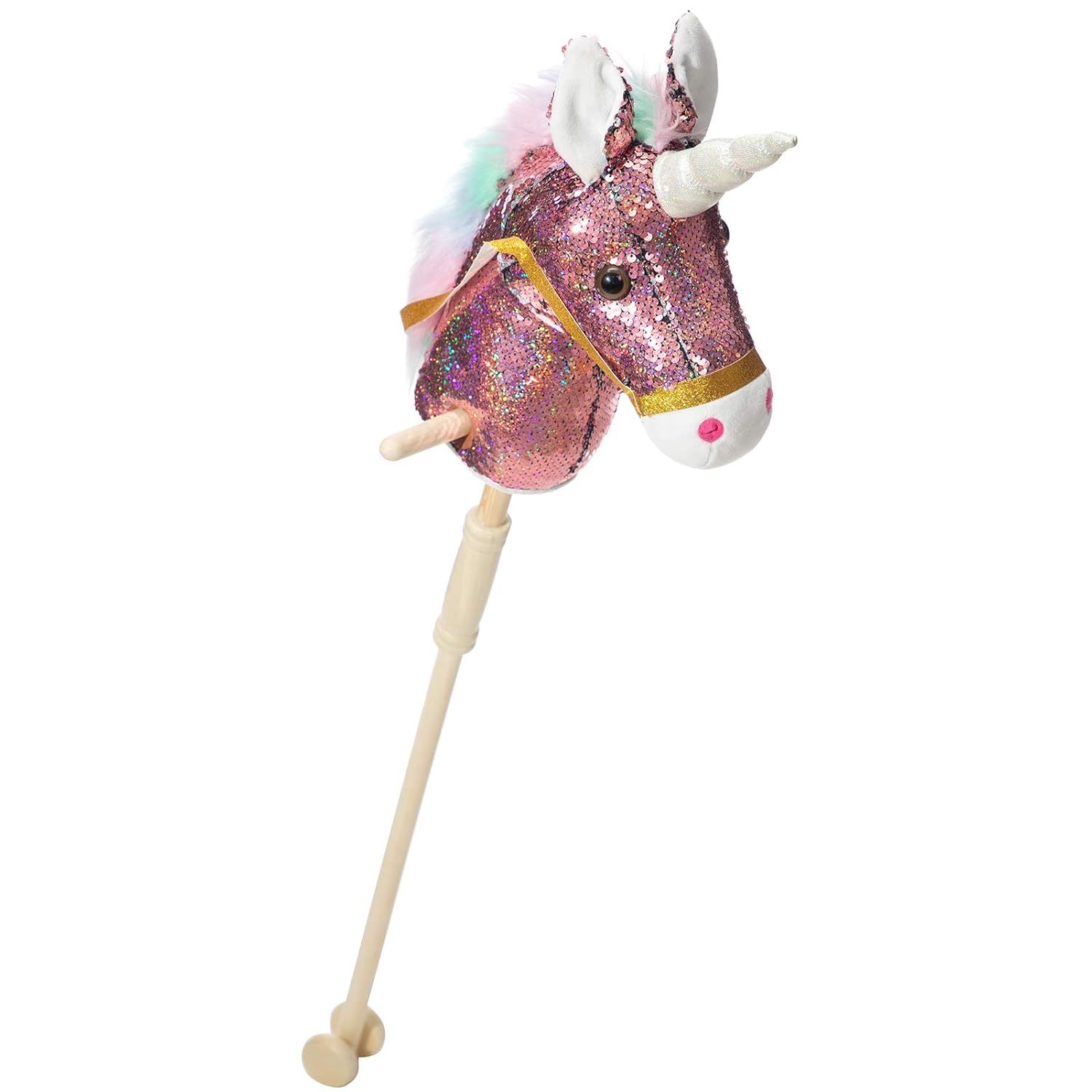 Sequin Unicorn Stick Horse With Wood Wheels Real Pony Neighing And Galloping Sou