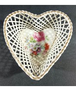 GEBRUEDE HEUBACH HEART LATTICE BASKET 3&quot; White Woven Porcelain Antique - $528.82 MXN