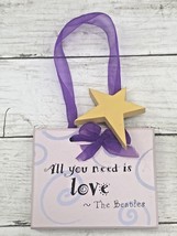 All You Need is Love The Beatles Wood Plaque Wall Hanging Ribbon Star Decor  - £15.94 GBP