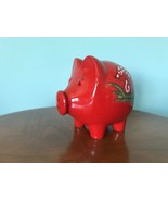 Vtg Germany Scheurich Red Glazed Pottery Piggy Bank 792, 8&quot;  Painted mus... - £50.63 GBP