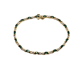 Gorgeous Marquise Emerald &amp; Diamond 10k Yellow Gold Tennis Bracelet - £410.64 GBP