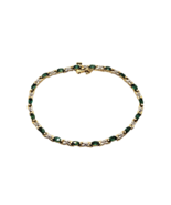 Gorgeous Marquise Emerald &amp; Diamond 10k Yellow Gold Tennis Bracelet - £408.85 GBP