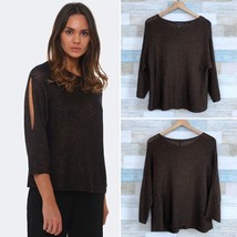 Eileen Fisher Organic Linen Loose Knit Dolman Sweater Brown Metallic Wom... - $69.29