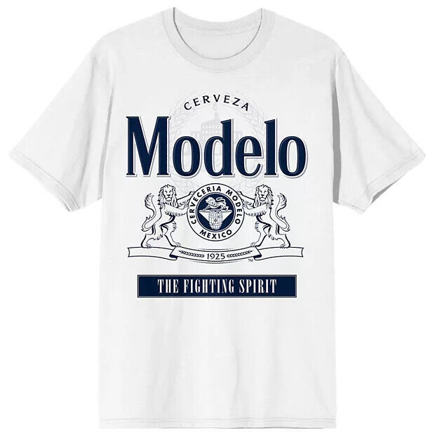 Men's Modelo  Beer, Cerveza Logo Short Sleeve White T-Shirt