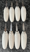 8 Ceramic Corn on the Cob Holders Forks Skewers White Stainless Steel Japan - £11.05 GBP