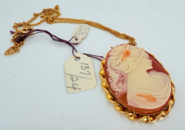 Vintage Hand Carved Cameo gold plated necklace 18" - $41.58