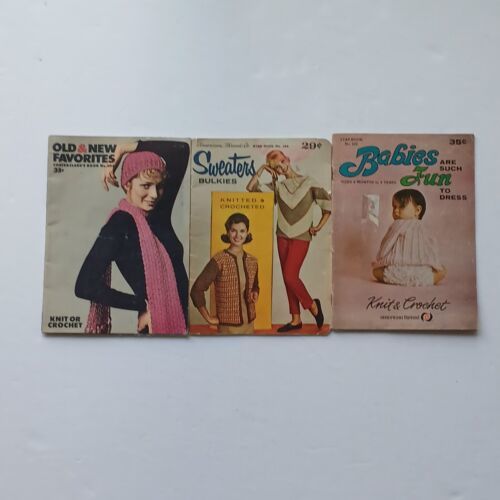Vintage Knitting &amp; Crochet Pattern books / booklets Lot of 3 Old &amp; New F... - $7.69