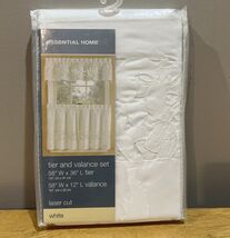 Essential Home by KMart White Window Tiers &amp; Valance Lattice Laser Cut C... - $17.81