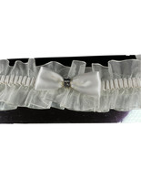 Wedding White Bridal Garter Satin Bow Rhinestone Organza 2&quot; Stretch New - $13.32 CAD