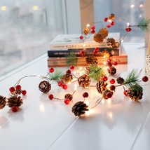  Christmas Lights Garland with Lights Fairy Lights Pine Cone Berries In - £21.94 GBP