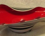 Modern Murano Glass Zebra Stiped with Red Interior Raised Conch Shell Bowl - $246.51