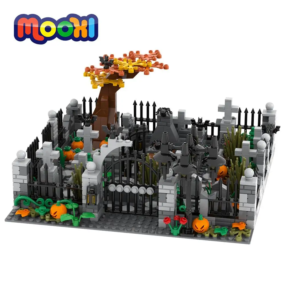 MOOXI Halloween Scare Graveyard Pumpkin Model Brick Compatible Action Figure - £81.59 GBP