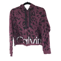 Calvin Klein Performance Womens Cropped Hoodie Pullover Leopard Print Purple M - £13.60 GBP