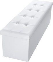 Rectangular White Bg470 Camabel Folding Ottoman Storage Bench Cube 43 Inch Hold - £58.22 GBP