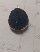 Druzy Teardrop Pendant  Gold Edging Faux Quartz Glitter Large 33mm Black - $4.36