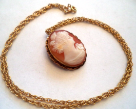 Carved Shell CAMEO signed GOLD FILLED Brooch/Pendant and 20 1/4 in. Necklace - $175.00