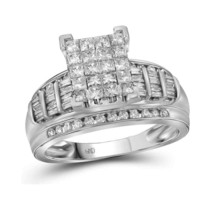 10kt White Gold Princess Diamond Cluster Bridal Wedding Engagement Ring Size 6 - £1,337.45 GBP