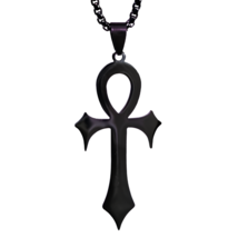 Black Ankh Necklace Gothic Pendant Steel 24&quot; Chain Vampire Ankh Jewellery &amp; Box - £12.66 GBP