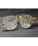 1940s JEANNETTE GLASS Creamer &amp; Sugar Set - NATIONAL Pattern With Gold A... - $19.08 CAD