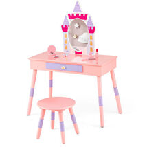 Kids Princess Vanity Table and Stool Set with Drawer and Mirror-Pink - $122.45